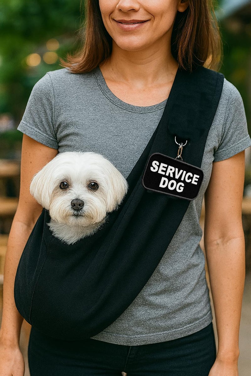 WORKINGSERVICEDOG.COM Small Service Dog Sling Carrier with ID Tag | EZ-Sling for Small Dogs | Includes Five Service Dog Law Handout Cards| Comfortable Alternative to Conventional pet Carriers - Image 1